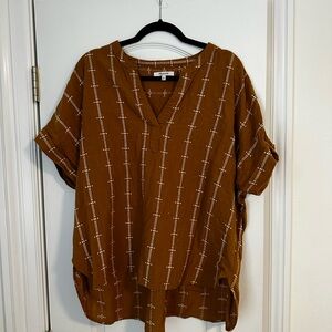 Brown V-Neck Women's Top